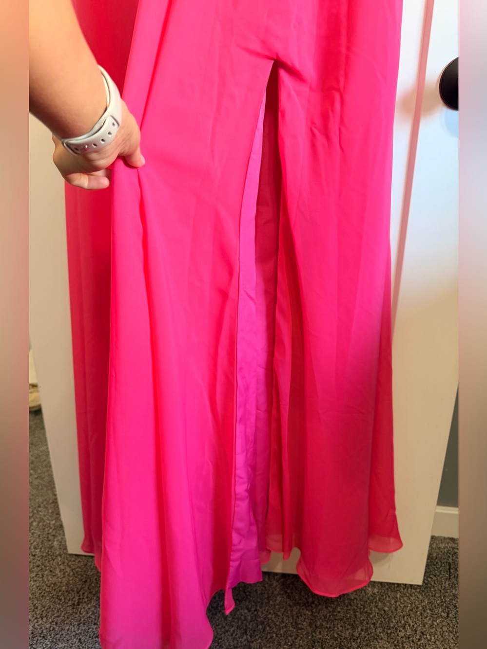 NWT Hot Pink V Neck Chiffon Dress - Picture 5 of 5